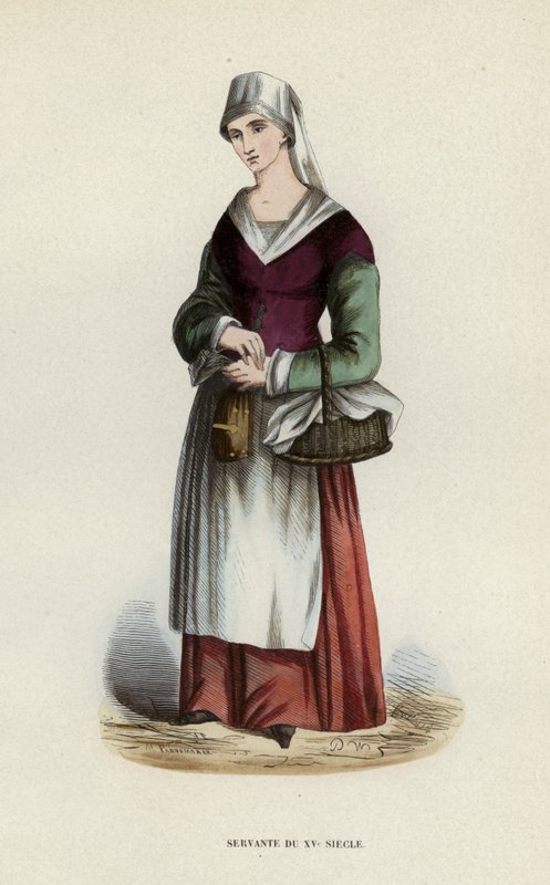 Servante Du XVe Siecle (coloured engraving) 作者 欧洲学校