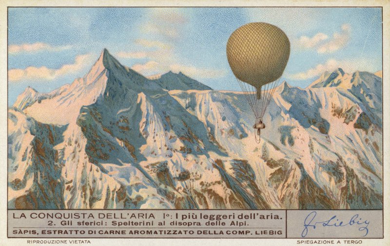 瑞士热气球运动员爱德华-斯佩尔泰里尼飞越阿尔卑斯山（chromolitho） 作者 欧洲学校