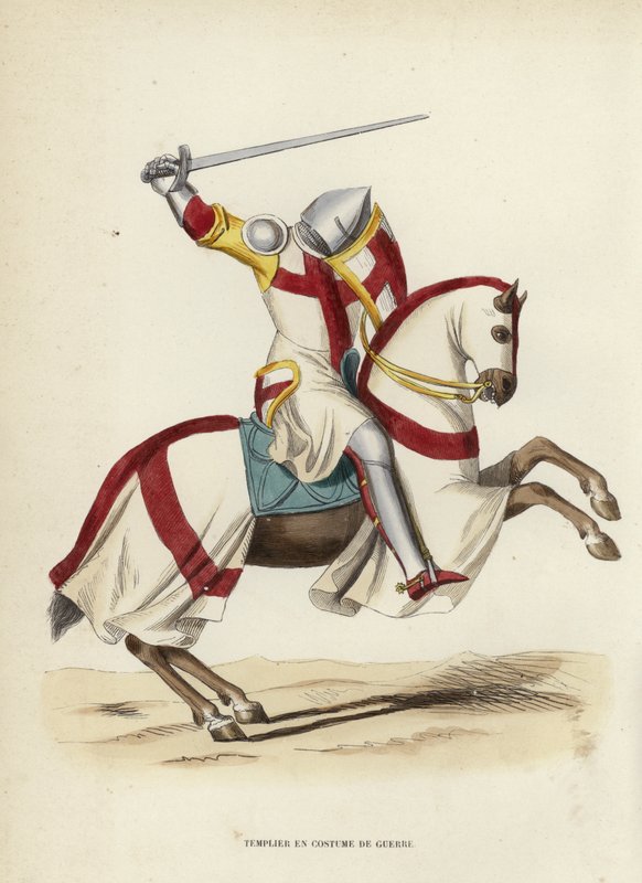 Templier En Costume De Guerre（彩色雕刻）。 作者 欧洲学校