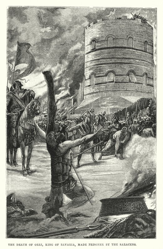 被萨拉森人囚禁的巴伐利亚国王奥里之死（雕版画 作者 欧洲学校