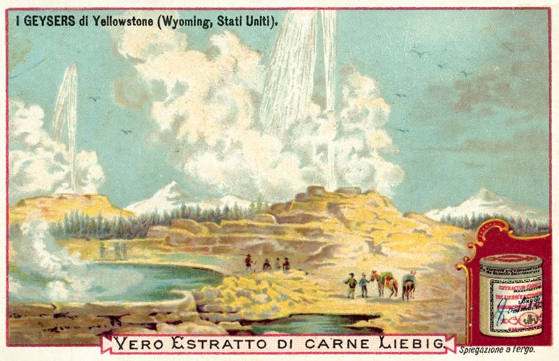 The geysers of Yellowstone National Park, Wyoming, USA (chromolitho) 作者 欧洲学校