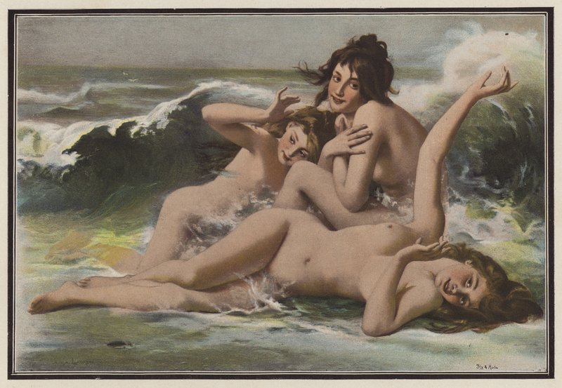 浪花中的三个女人（彩色石版画） 作者 欧洲学校
