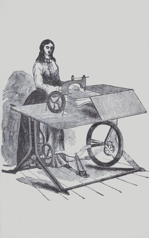 Woman using a sewing machine (litho) 作者 欧洲学校