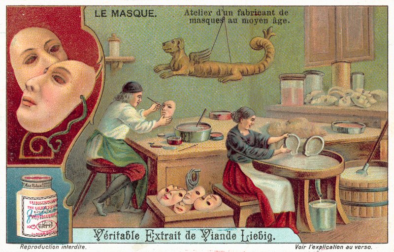 Workshop of a medieval mask maker (chromolitho) 作者 欧洲学校