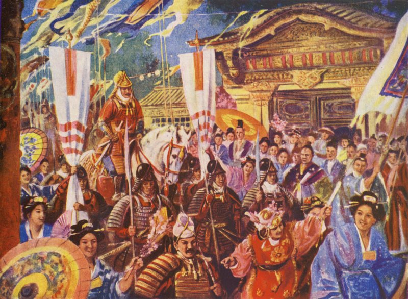 赖朝成为幕府将军，公元 1192 年（彩色石版画） 作者 欧洲学校