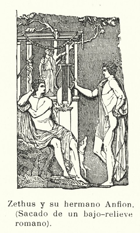 Zethus 和 Amphion，宙斯的孪生儿子，罗马浅浮雕（石版画） 作者 欧洲学校