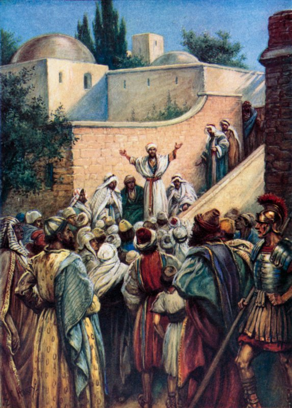 Peter tells them about Jesus (colour litho) 作者 伊夫琳·斯图尔特·哈迪