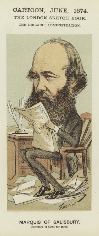 索尔兹伯里侯爵的漫画（彩色平版印刷）。 作者 福斯汀（生于1847年）