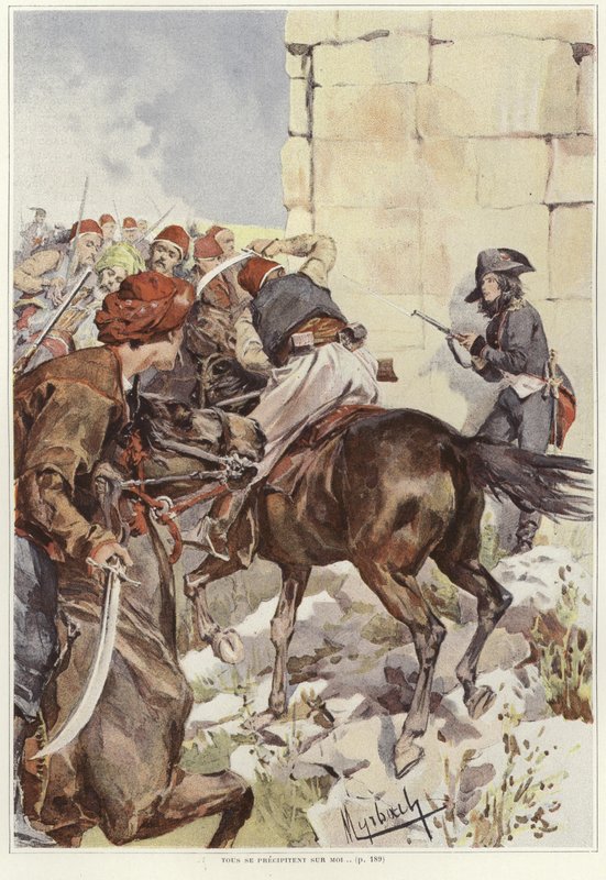 一名士兵在攻击时瞄准他的步枪 作者 Felicien男爵de Myrbach Rheinfeld
