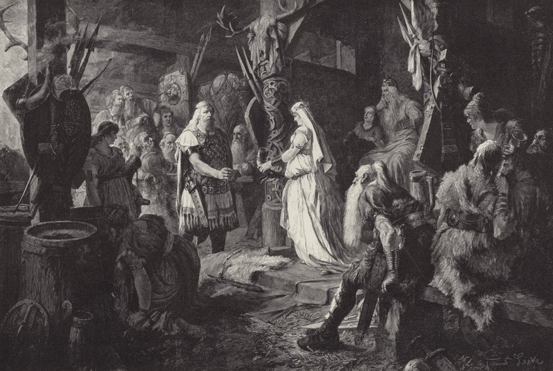 Frithjof bei Konig Ring (Frithjof in the hall of King Ring) (engraving) 作者 费迪南·里克