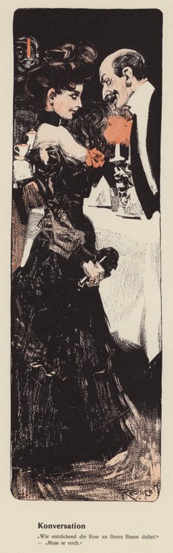 男子与年轻女子聊天（彩色石版画） 作者 费迪南德·冯·雷兹尼切克