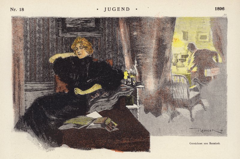 Woman at home in the evening (colour litho) 作者 费迪南德·冯·雷兹尼切克