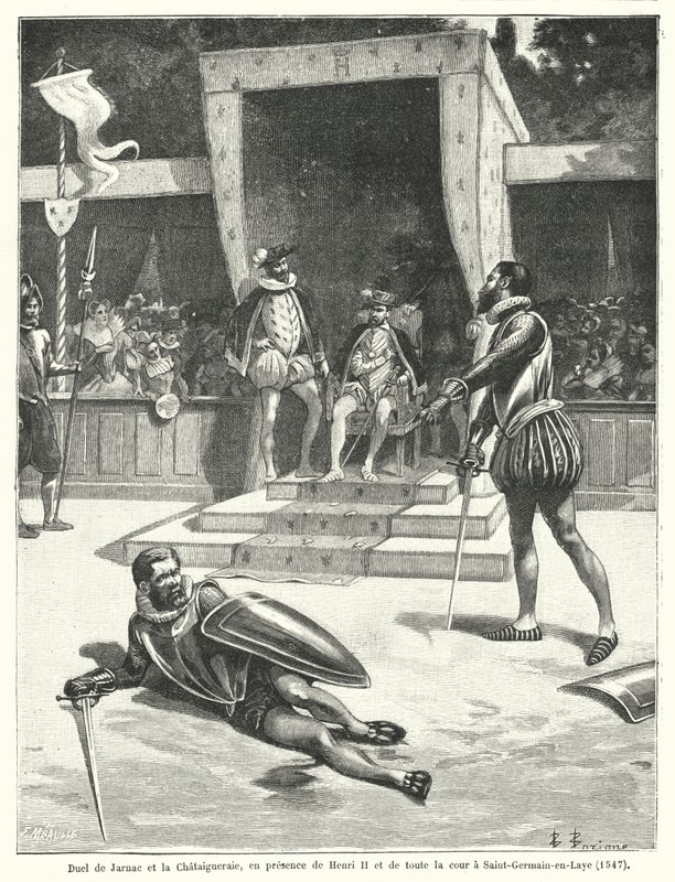 Guy Cabot de Jarnac和Francois de Vivonne（Chataigneraie省长）在圣日耳曼昂莱当着法国国王亨利二世及其所有宫廷的面进行决斗。 作者 路易斯·莫厄尔财富