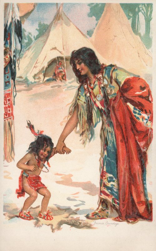 握有她的孩子的一名美国本地人妇女手 作者 弗朗西斯·布伦戴奇