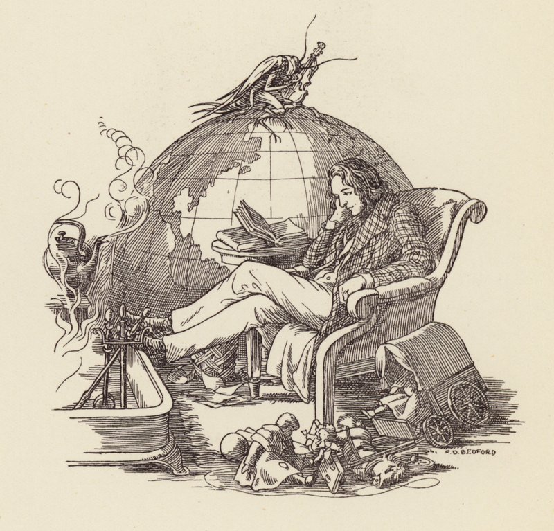查尔斯-狄更斯为《炉灶上的蟋蟀》绘制的插图（彩色石版画） 作者 弗朗西斯·唐金·贝德福德