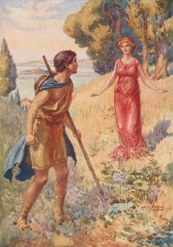 Lycius会见Lamia，来自Lamia by John Keats 作者 弗兰克·亚当斯