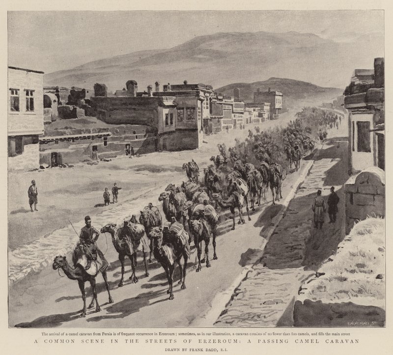 Erzeroum街道上的一个常见场景，一辆路过的Camel Caravan 作者 弗兰克·达德