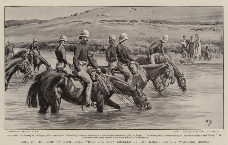 生活在Mooi河上的营地，被Boers，Cavalry浇灌马匹炮击 作者 弗兰克·达德