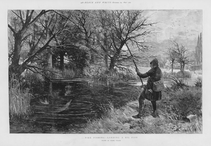 Pike fisherman landing a big fish (litho) 作者 弗兰克·费勒（后）