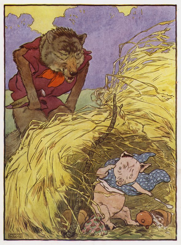 Illustration for The Three Little Pigs (colour litho) 作者 弗兰克·亚当斯