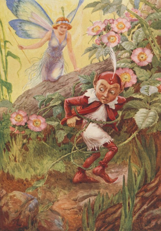 Nymphia and Puck，来自 Nymphia by Michael Drayton（彩色石版画） 作者 弗兰克·亚当斯