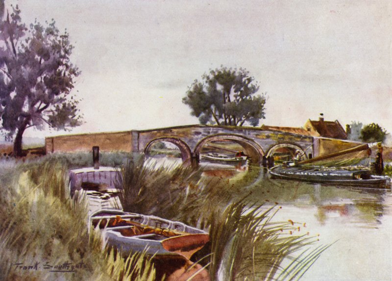 诺福克湖区：Acle Bridge（彩色石版画） 作者 弗兰克·索斯盖特