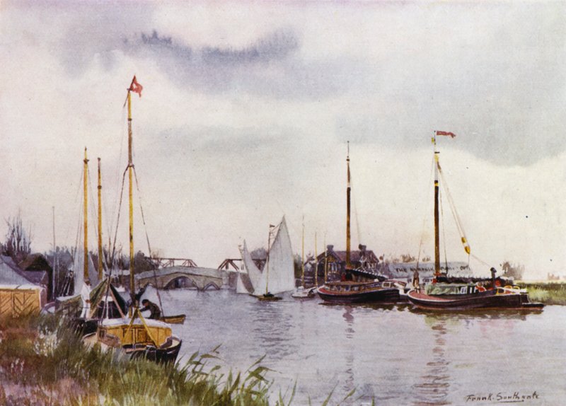 Norfolk Broads: At Potter Heigham (colour litho) 作者 弗兰克·索斯盖特