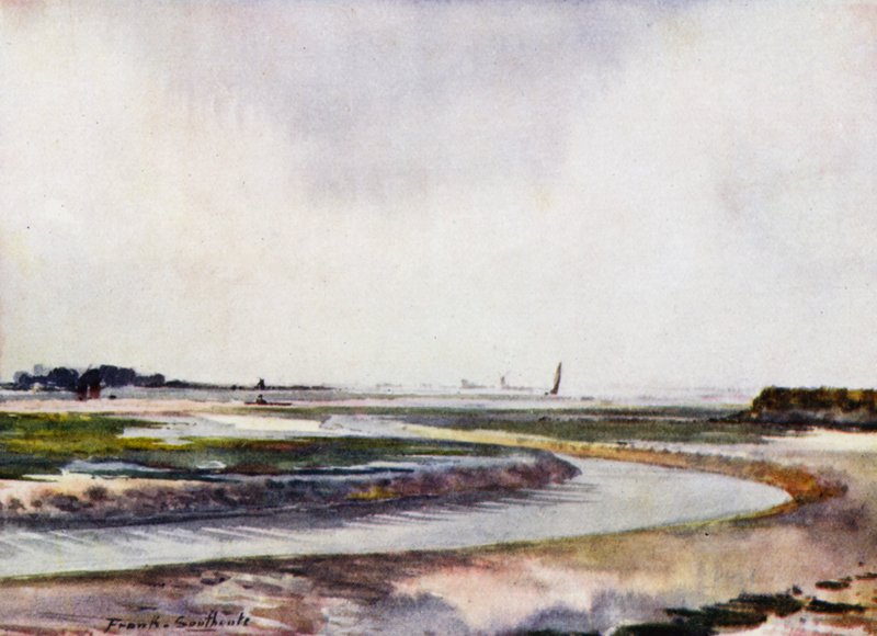 Norfolk Broads：Breydon，低水位（彩色石版画） 作者 弗兰克·索斯盖特
