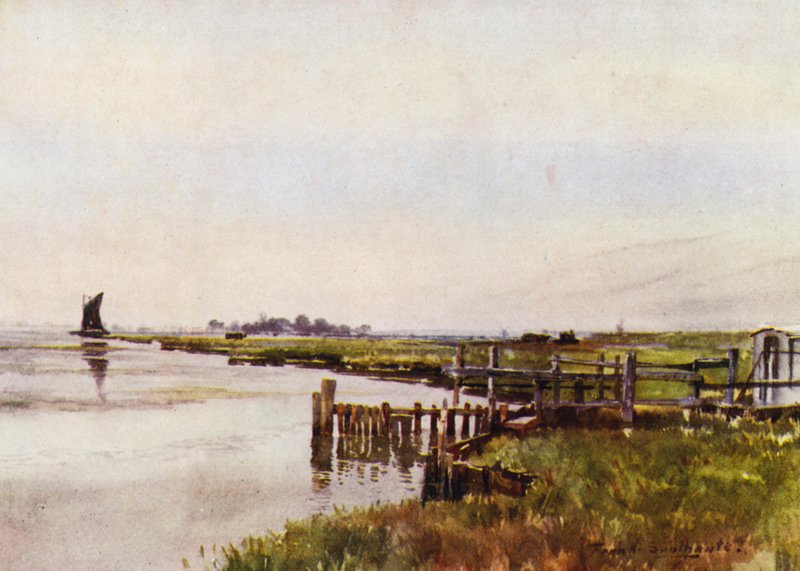 Norfolk Broads：Breydon Rond（彩色石版画） 作者 弗兰克·索斯盖特