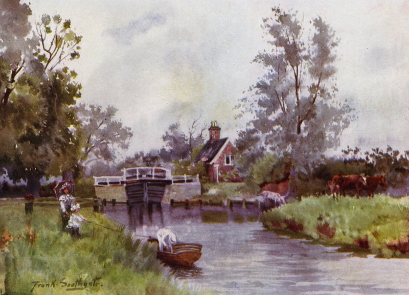 Norfolk Broads: Coltishall Lock (colour litho) 作者 弗兰克·索斯盖特