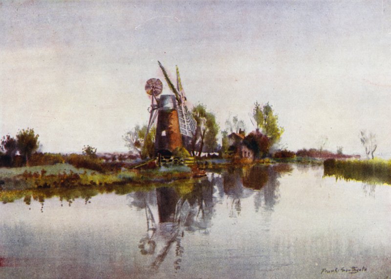 Norfolk Broads: Drainage Mill on the Ant (colour litho) 作者 弗兰克·索斯盖特
