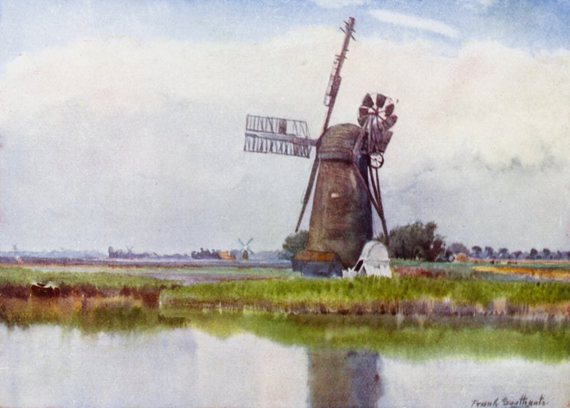 Norfolk Broads: Mill Country above Stokesby (colour litho) 作者 弗兰克·索斯盖特