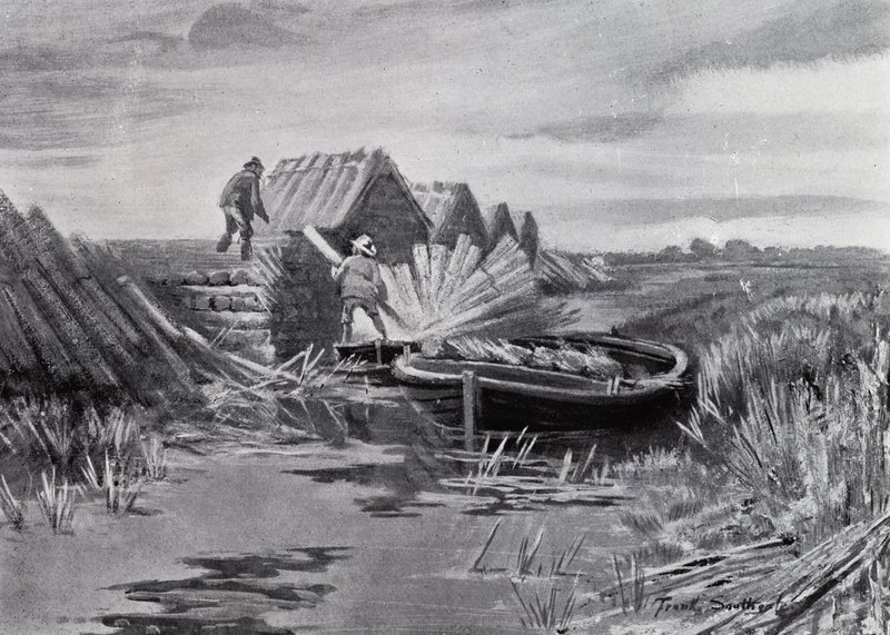 Norfolk Broads: Reed-Stacking (litho) 作者 弗兰克·索斯盖特