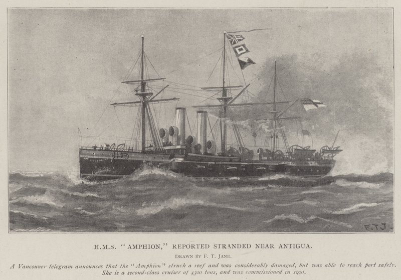 HMS Amphion报道搁浅在安提瓜附近 作者 弗雷德·简