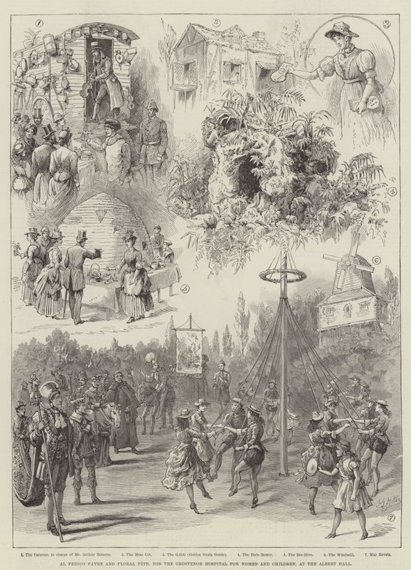 Al Fresco Fayre和Floral Fete，位于阿尔伯特音乐厅的Grosvenor妇女和儿童医院 作者 弗雷德里克·乔治·基顿