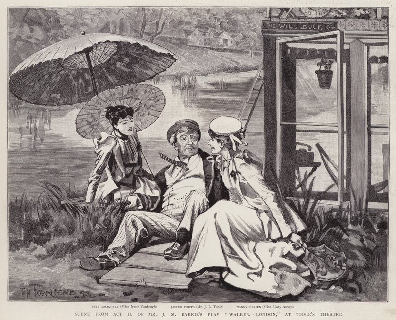 英国演员 Irene Vanbrugh、John Lawrence Toole 和 Mary Ansell 在伦敦 Toole