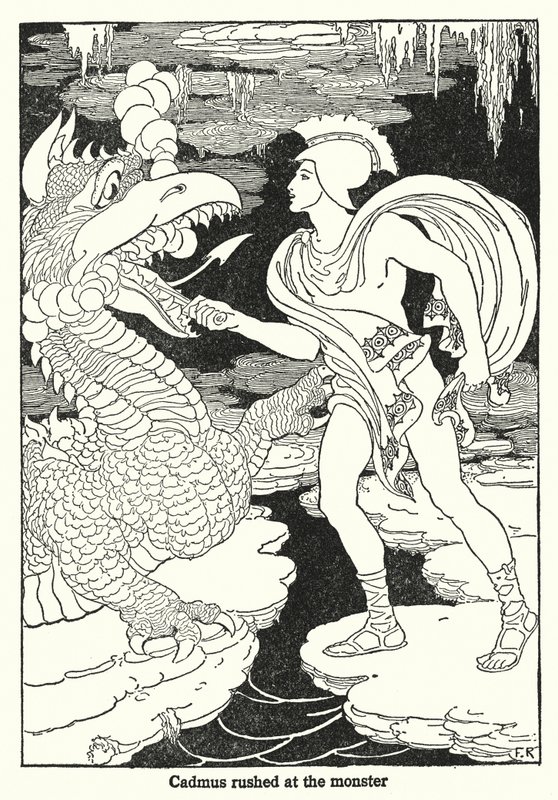 卡德摩斯冲向怪物（石版画） 作者 弗雷德里克·理查森