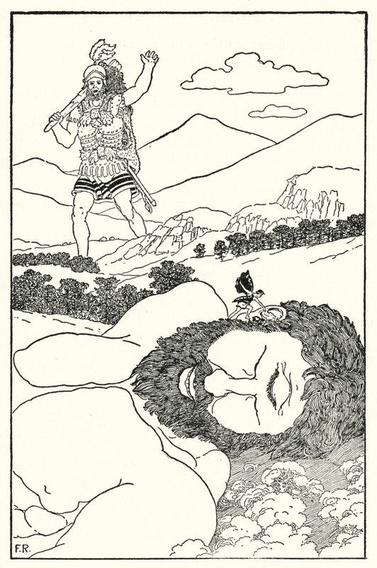 俾格米对着安泰的耳朵大喊，说另一个巨人要来了（litho）。 作者 弗雷德里克·理查森