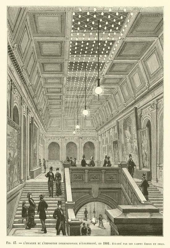 国际电力展的楼梯，1881年，由爱迪生和天鹅灯启发 作者 法语学校