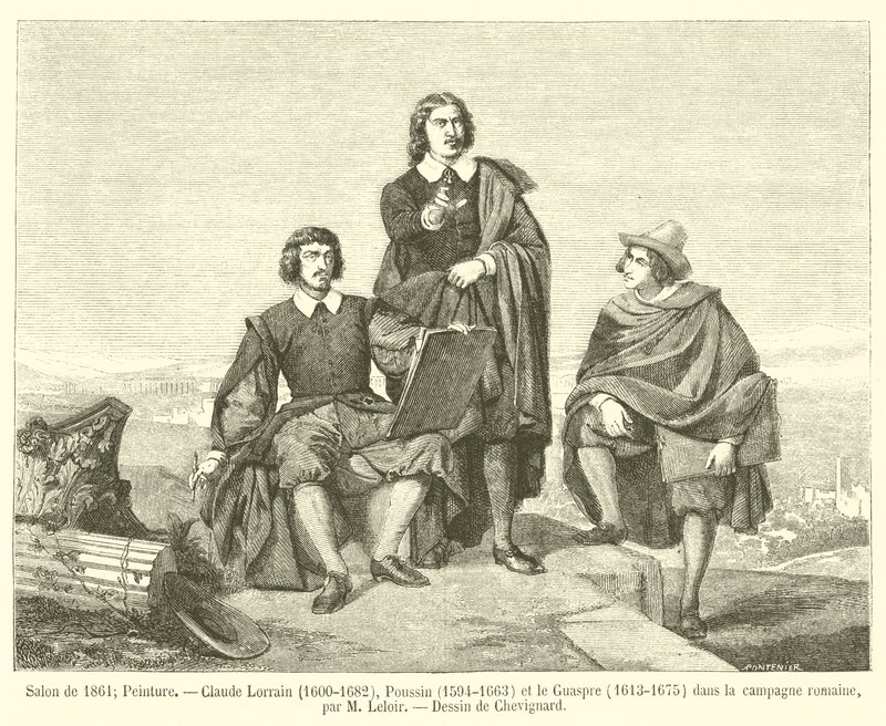 1861年的沙龙，绘画，Claude Lorrain，1600-1682，Poussin，1594-1663，和Guaspre，1613-1675，在罗马乡下 作者 法语学校