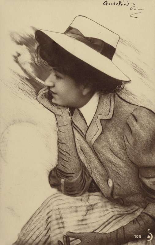 一个戴着帽子和吸烟的年轻女子（photocollage） 作者 法国摄影师