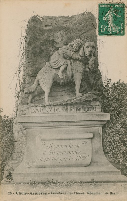 Clichy-Asnieres  - 狗的墓地。巴里纪念碑。明信片于1913年寄出。 作者 法国摄影师