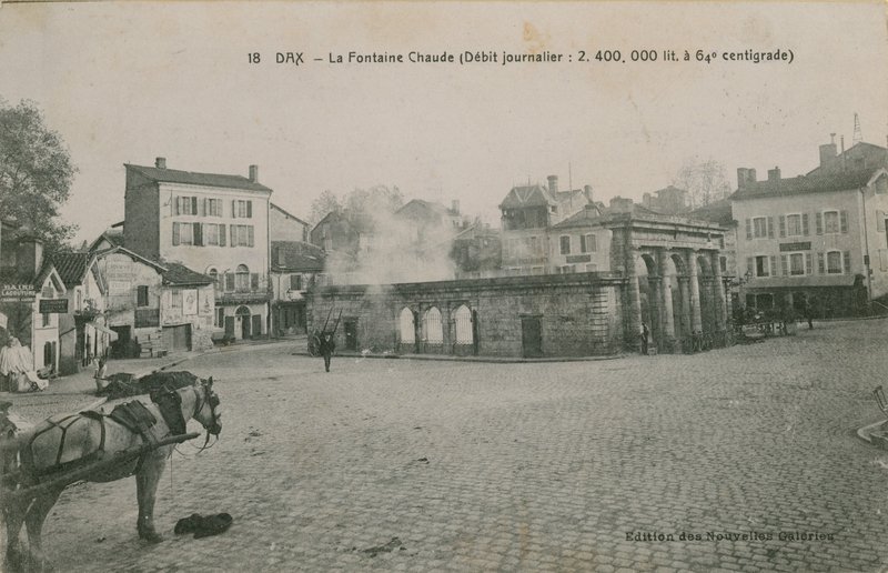 Dax  - 温水弹簧（每日流量：在64摄氏度时为2400000升）。明信片于1913年寄出。 作者 法国摄影师
