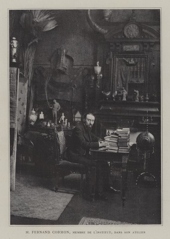 法国画家Fernand Cormon在他的工作室里（彩色平印）。 作者 法国摄影师