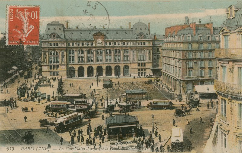 Gare St Lazare和巴黎罗马法院。明信片于1913年寄出。 作者 法国摄影师