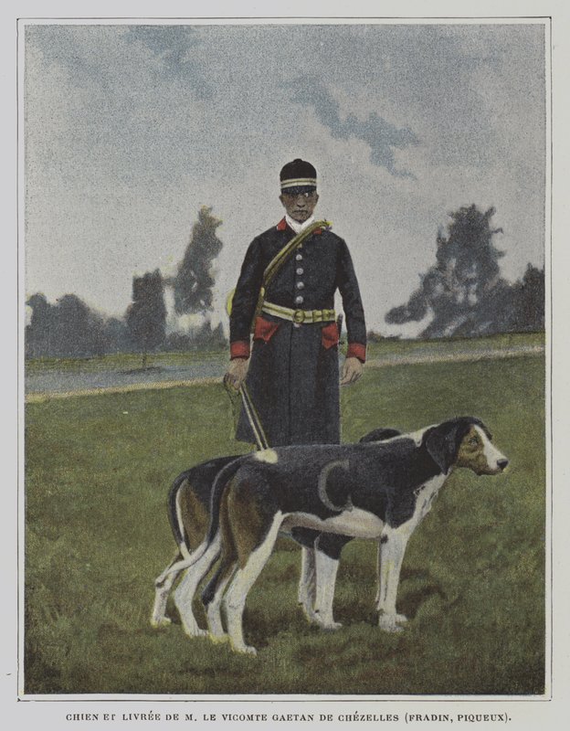 猎犬和猎人穿着法国 Vicomte Gaetan de Chezelles 的制服（彩色照片） 作者 法国摄影师