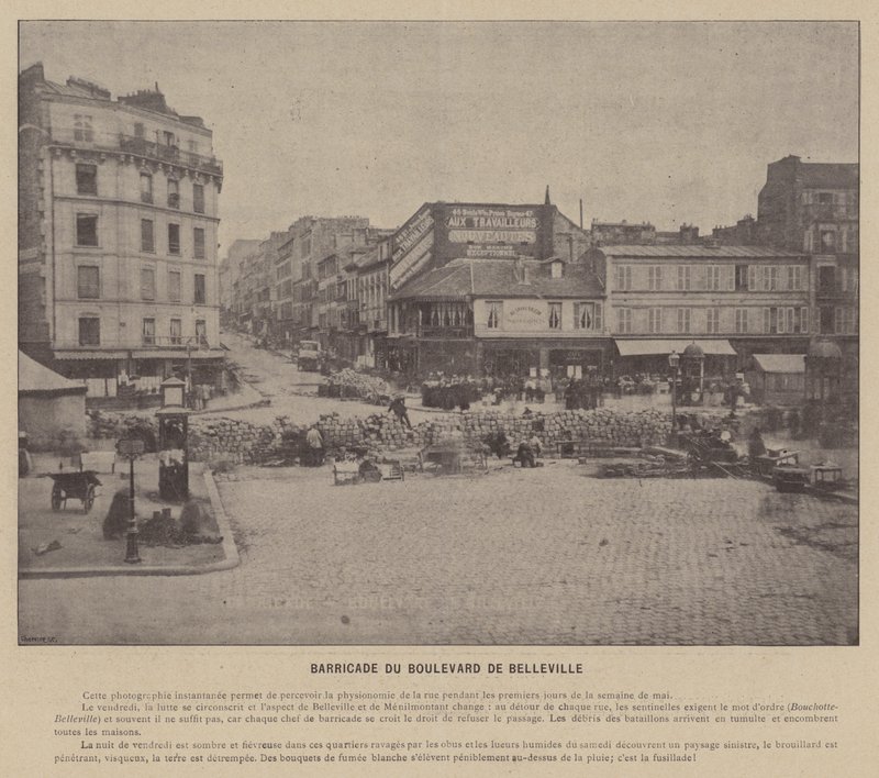 巴黎公社，Barricade Du Boulevard De Belleville（黑白照片） 作者 法国摄影师