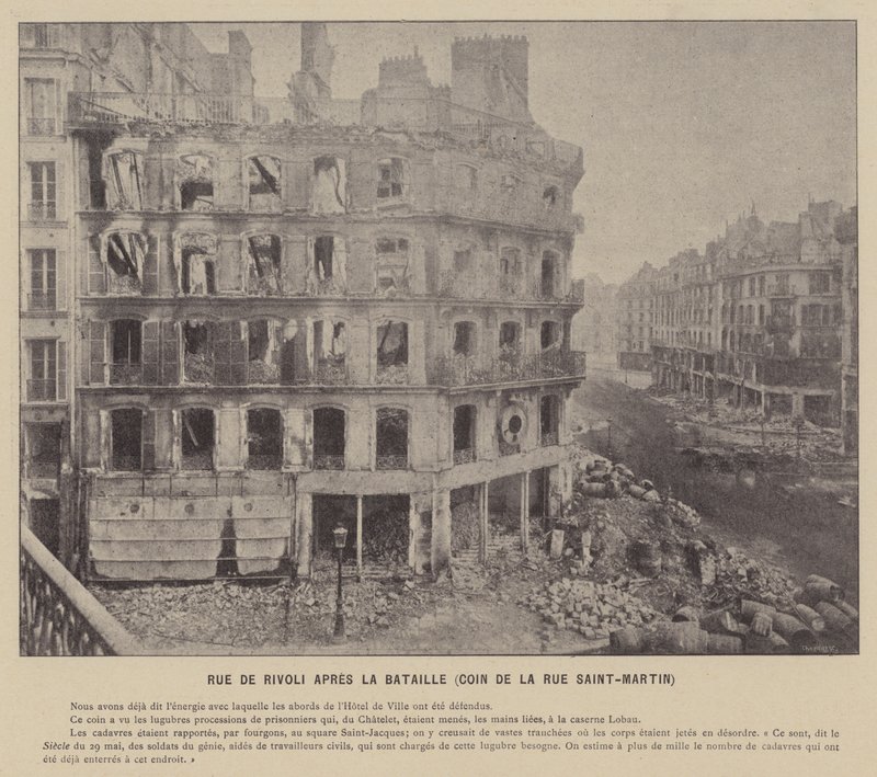 巴黎公社，Rue De Rivoli Apres La Bataille，圣马丁街的拐角处（黑白照片） 作者 法国摄影师