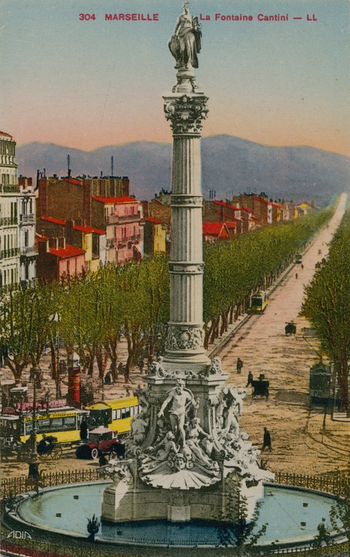 La Fontaine Cantini在马赛。由雕塑家Andre Allar建造。明信片于1913年寄出。 作者 法国摄影师