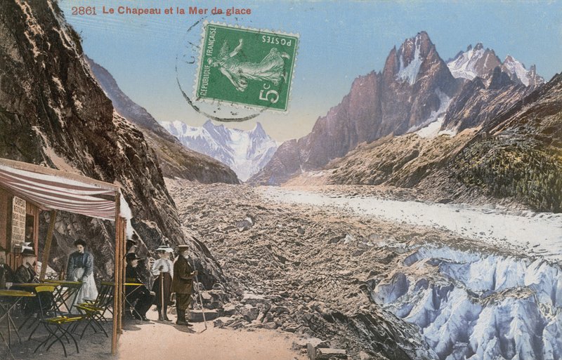 Le Chapeau和阿尔卑斯山的Mer de Glace。明信片于1913年寄出。 作者 法国摄影师